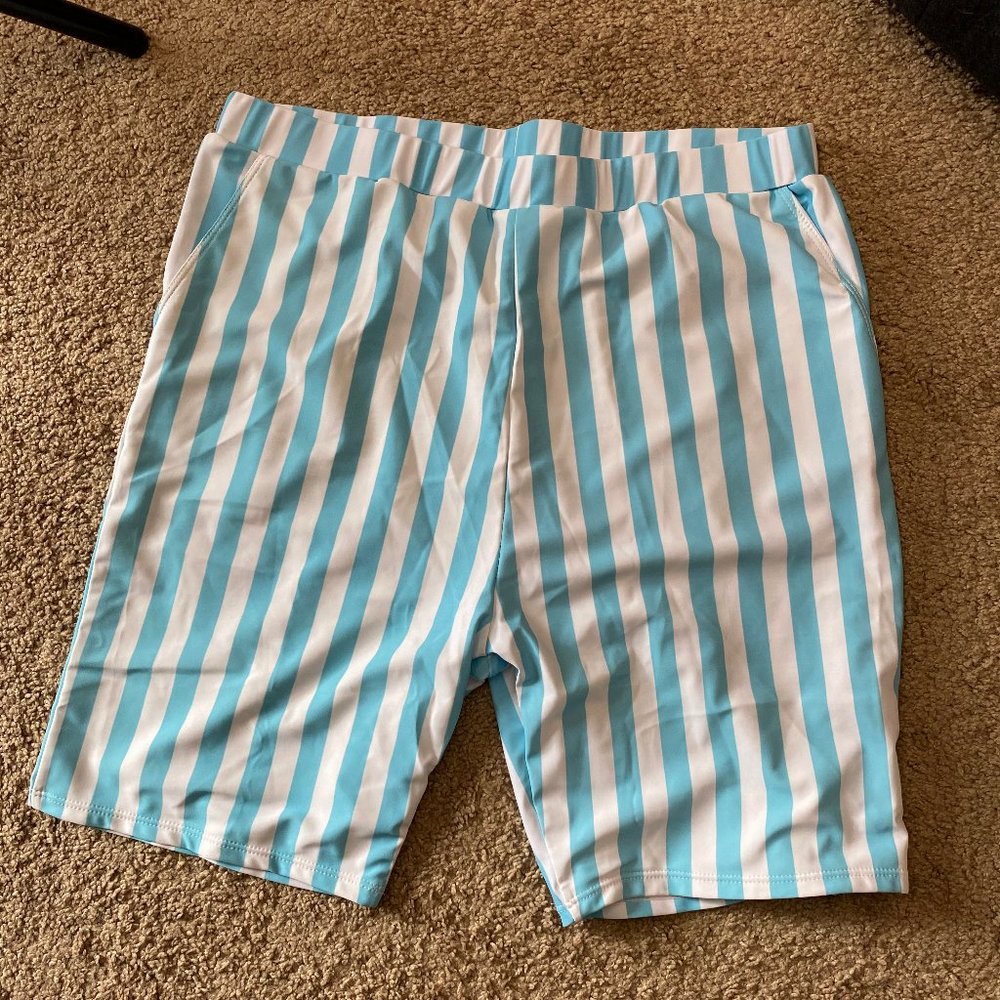 Baby Blue and White Striped Shorts